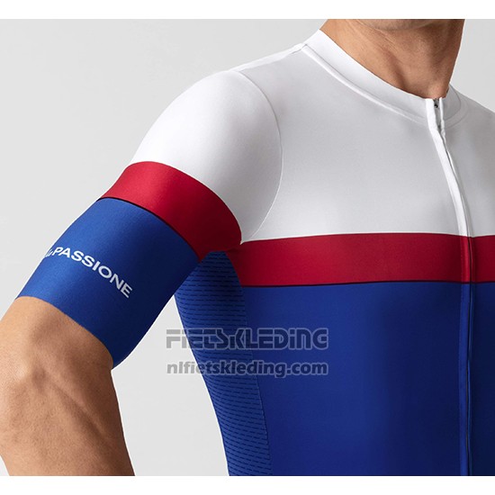 2019 Fietskleding La Passione Wit Rood Blauw Korte Mouwen en Koersbroek